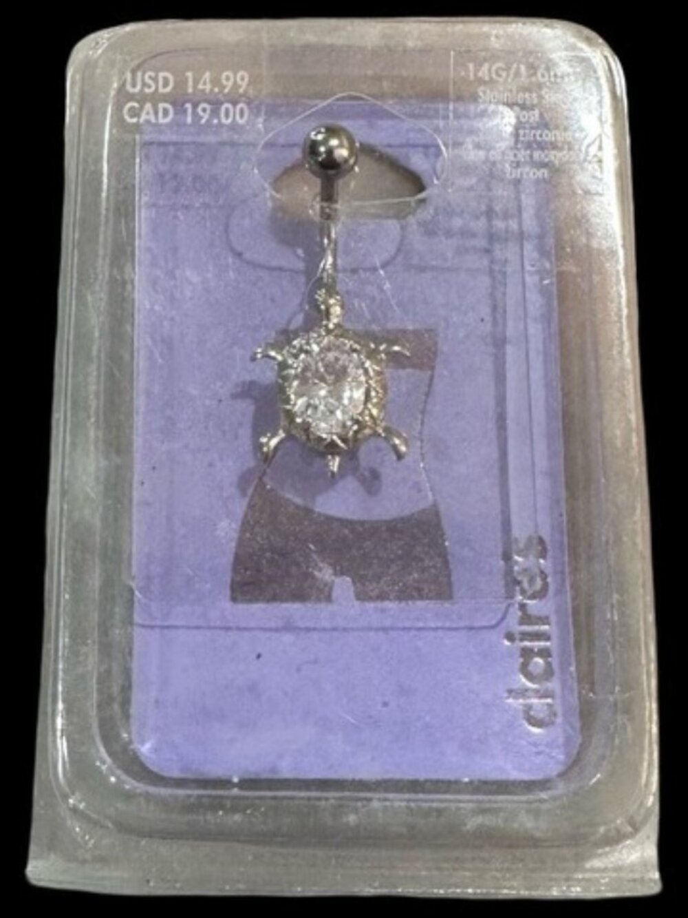 Claires Belly Ring 14 Gauge Turtle Silver Tone Surgical Steel New In Packaging